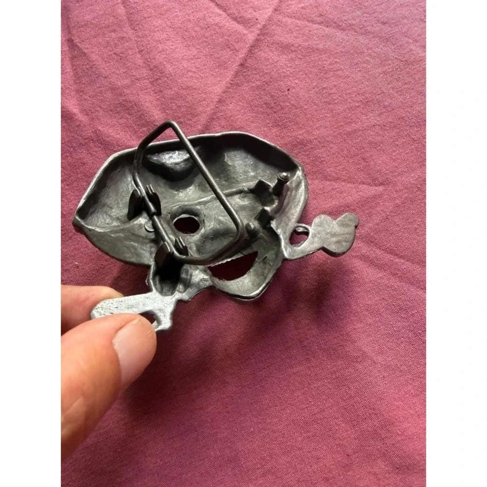 Vintage Pewter Pirate Skull Crossbones Belt Buckle 3.5